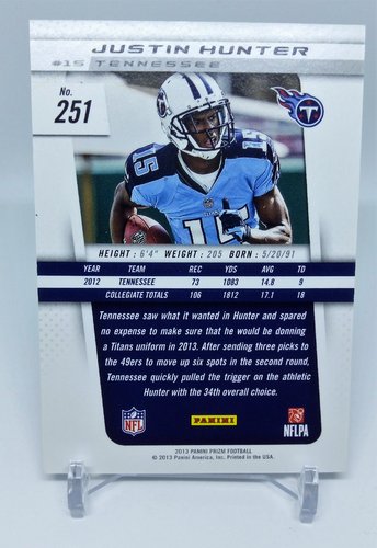 2013 Panini Prizm Football Rated Rookie Patch Justin Hunter Titans