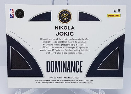 2021-22 Panini Prizm Dominance Nikola Jokic Nuggets #16