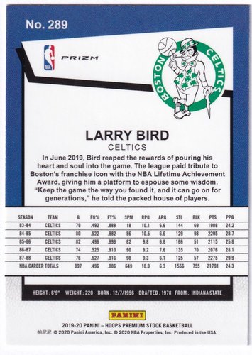 2019-20 Panini Hoops Premium Stock Red Prizm Larry Bird