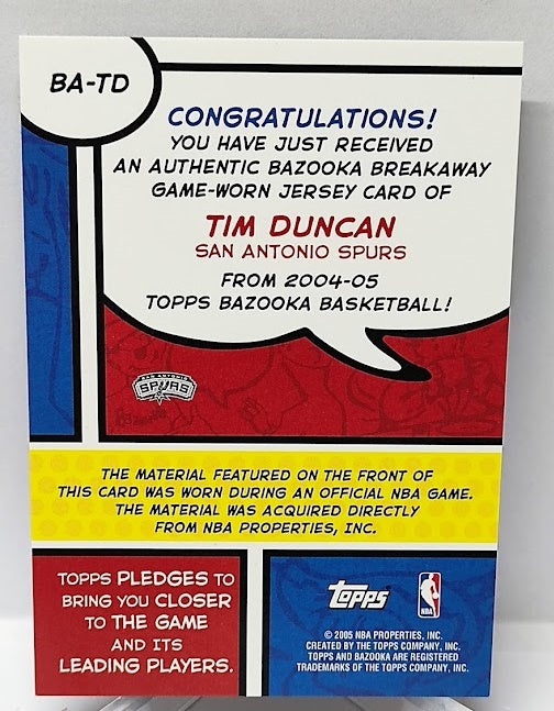 2004-05 Topps Bazooka Breakaway Tim Duncan San Antonio Spurs