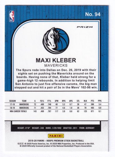 2019-20 Panini Hoops Mojo Maxi Kleber Mavericks #94