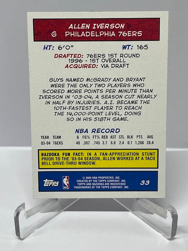 3 Card Lot 2005 Topps Bazooka Allen Iverson Philadelphia 76ers #165 Sticker Mini