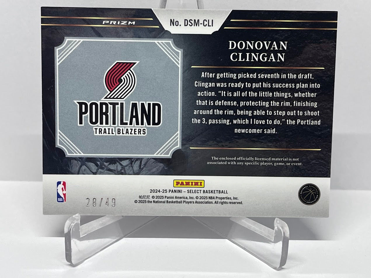 2024-25 Panini Select Draft Selections Copper Prizm Donovan Clingan 28/49