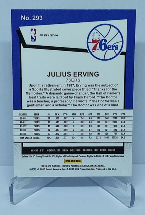 2019-20 Panini Hoops Tribute Laser Prizm Julius Erving 76ers #293