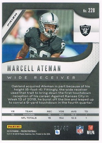 2019 Panini Prizm Purple Marcell Ateman Oakland Raiders 35/49 #228