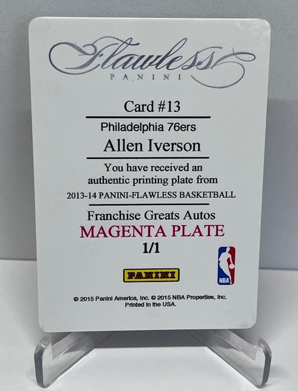 2015 Panini Flawless Printing Plate Allen Iverson Philadelphia 76ers 1/1
