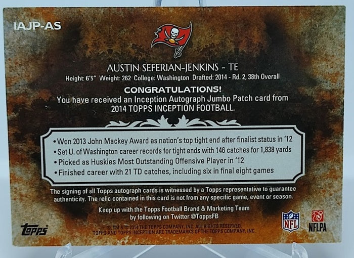 2014 Topps Inception Autograph Jumbo Patch RC Austin Seferian-Jenkins *1