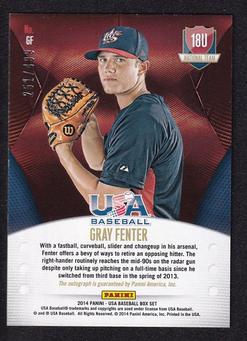 2014 Panini USA Baseball National Team AU Gray Fenter 251/499