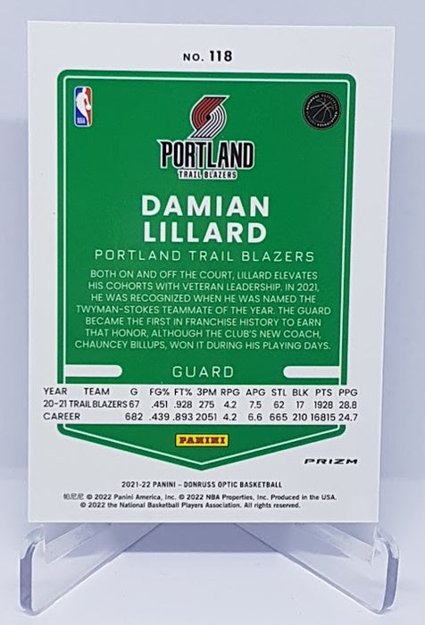 2021-22 Panini Donruss Optic Blue Velocity Prizm Damian Lillard Portland #118