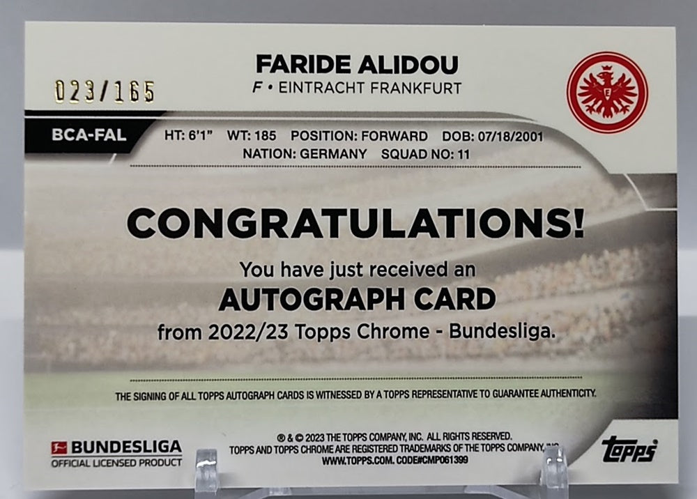 2022-23 Topps Chrome Auto RC Faride Alidou Eintracht Frankfurt 023/165