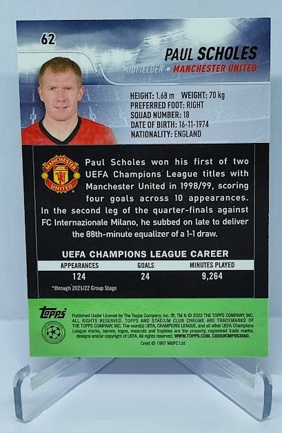 2022 Topps Stadium Club Chrome Paul Scholes Manchester United #62