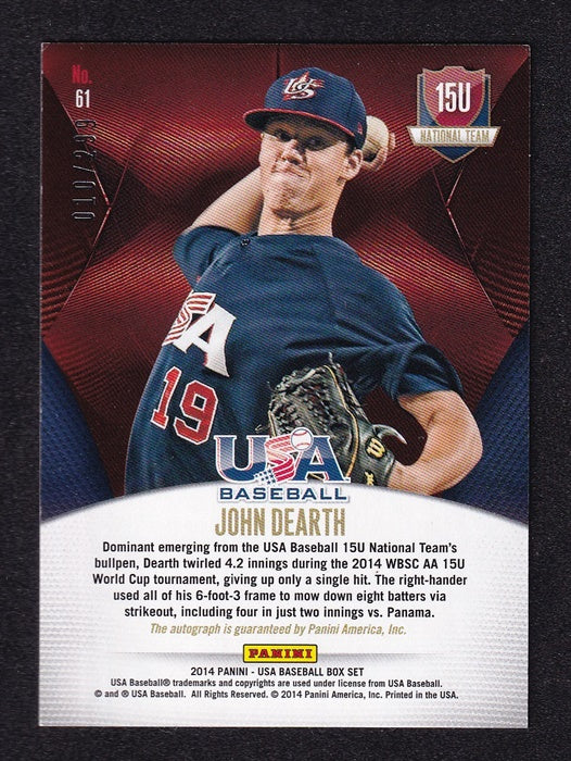 2014 Panini USA Baseball National Team Signatures John Dearth 010/299