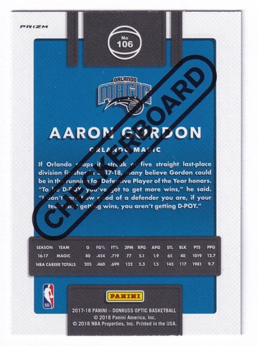 2017-18 Panini Donruss Optic Checkerboard Aaron Gordon Magic #106