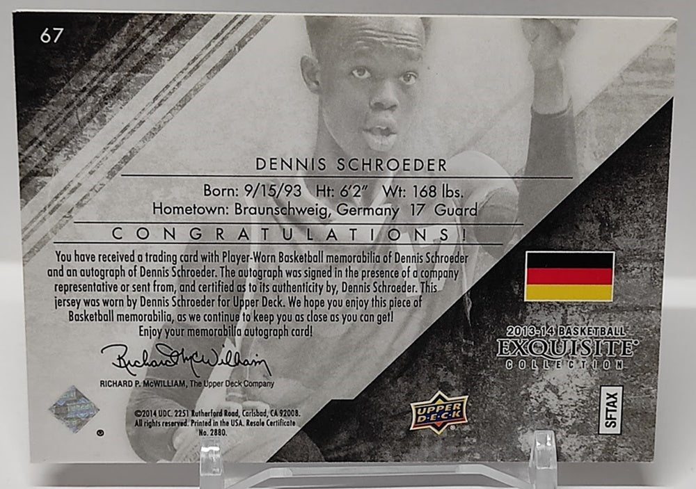 2013-14 Upper Deck Exquisite Auto Patch Dennis Schröder 170/199 *2