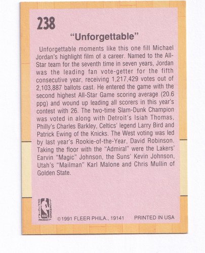 1991 Fleer All Star Game Michael Jordan #238