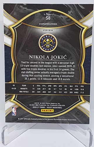 2020-21 Panini Select Silver Prizm Nikola Jokic Nuggets #58