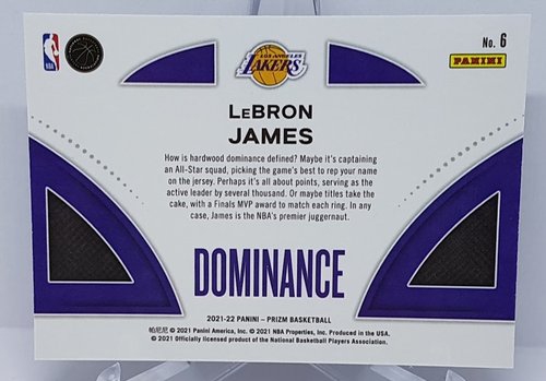 2021-22 Panini Prizm Dominance Lebron James Lakers #6