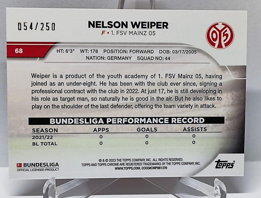 2022-23 Topps Chrome X-Fractor RC Nelson Weiper Mainz 054/250 #68