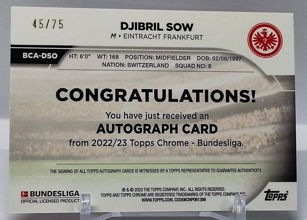 2022-23 Topps Chrome Auto Djibril Sow Eintracht Frankfurt 45/75