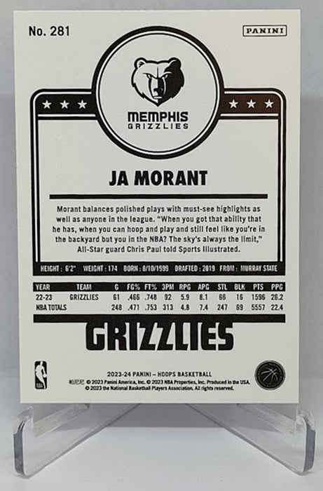 2023-24 Panini Hoops Tribute Hyper Blue Ja Morant Grizzlies #281