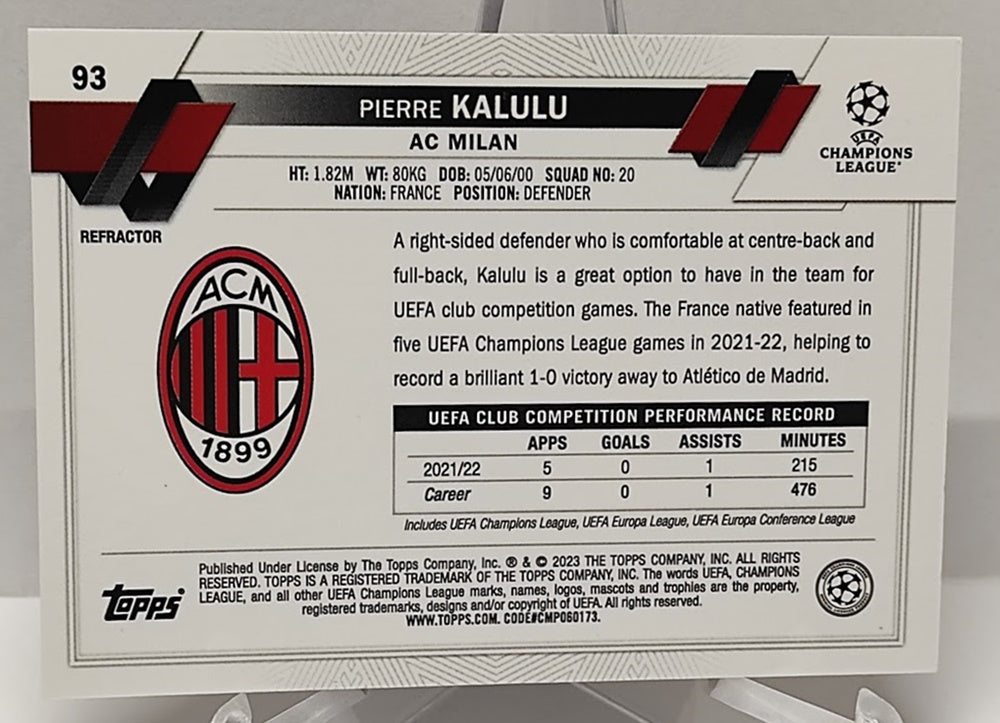 2023 Topps Chrome UCL Refractor Future Stars Pierre Kalulu Milan #93