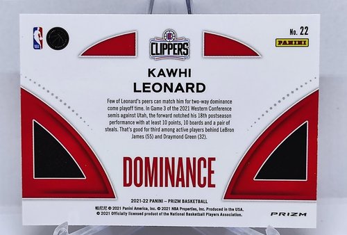 2021-22 Panini Silver Prizm Dominance Kawhi Leonard Los Angeles Clippers #22