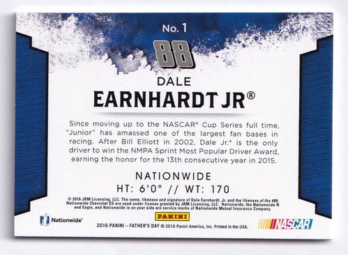2016 Panini Father´s Day NASCAR Patch Dale Earnhardt jr #1