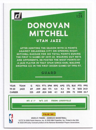2020-21 Panini Donruss Donovan Mitchell Jazz 265/349 #128