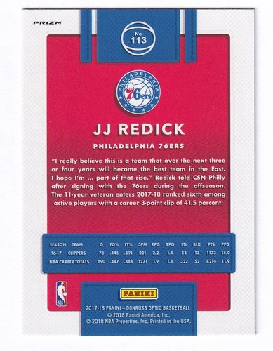 2017-18 Panini Donruss Optic Blue Prizm JJ Redick 76ers #113