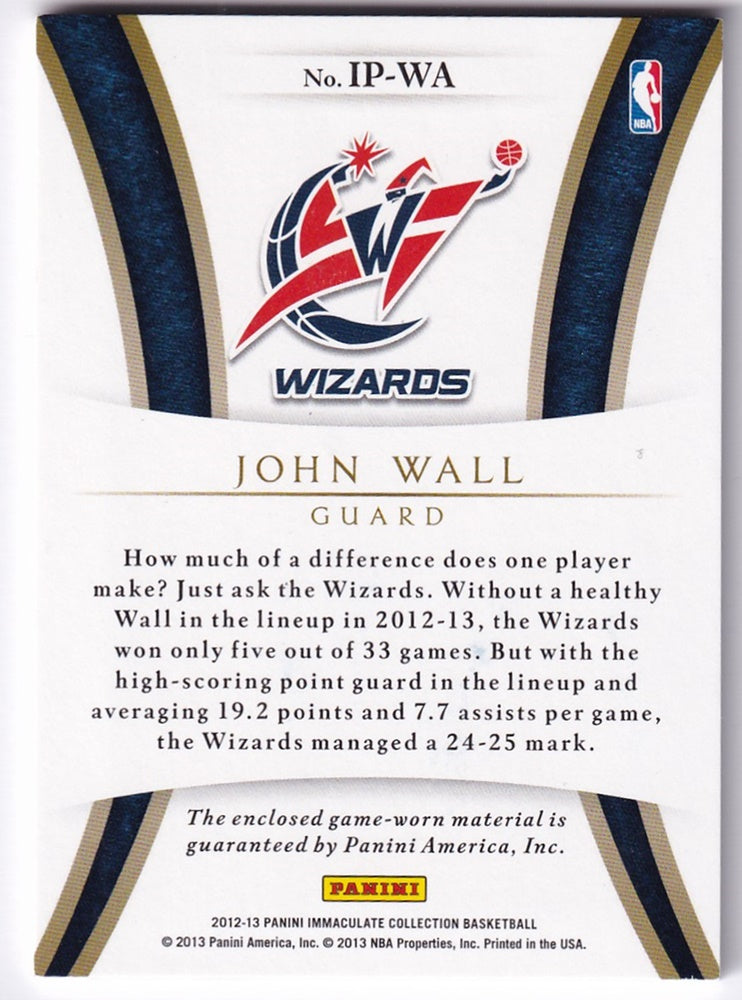 2012-13 Panini Immaculate Letter Patch John Wall Wizards 07/14