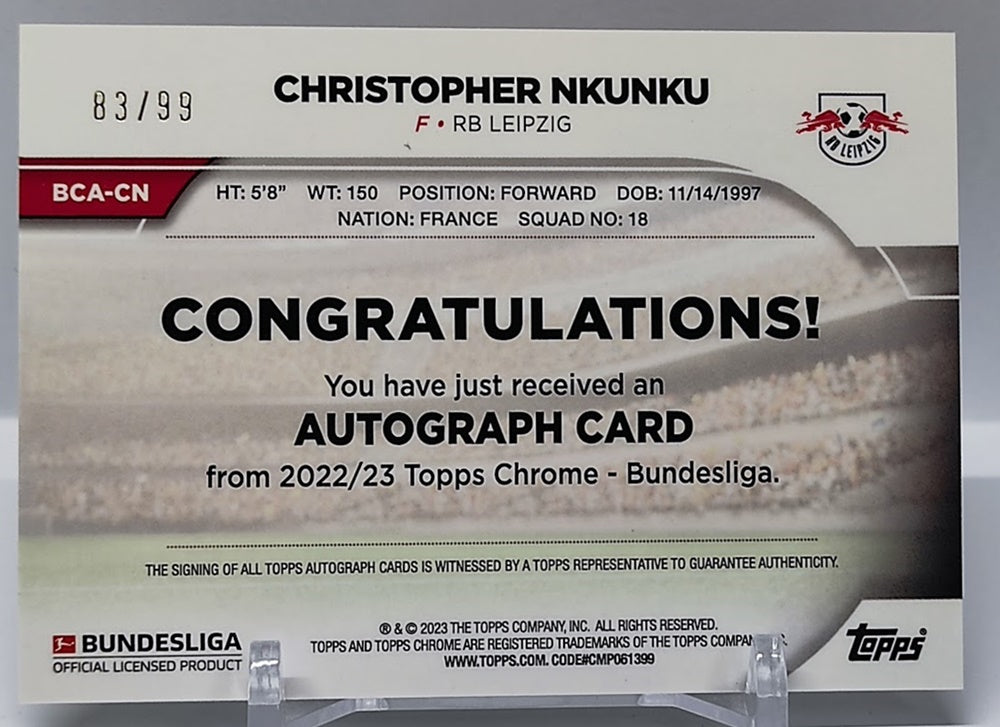 2022-23 Topps Chrome Auto Christopher Nkunku RB Leipzig 83/99