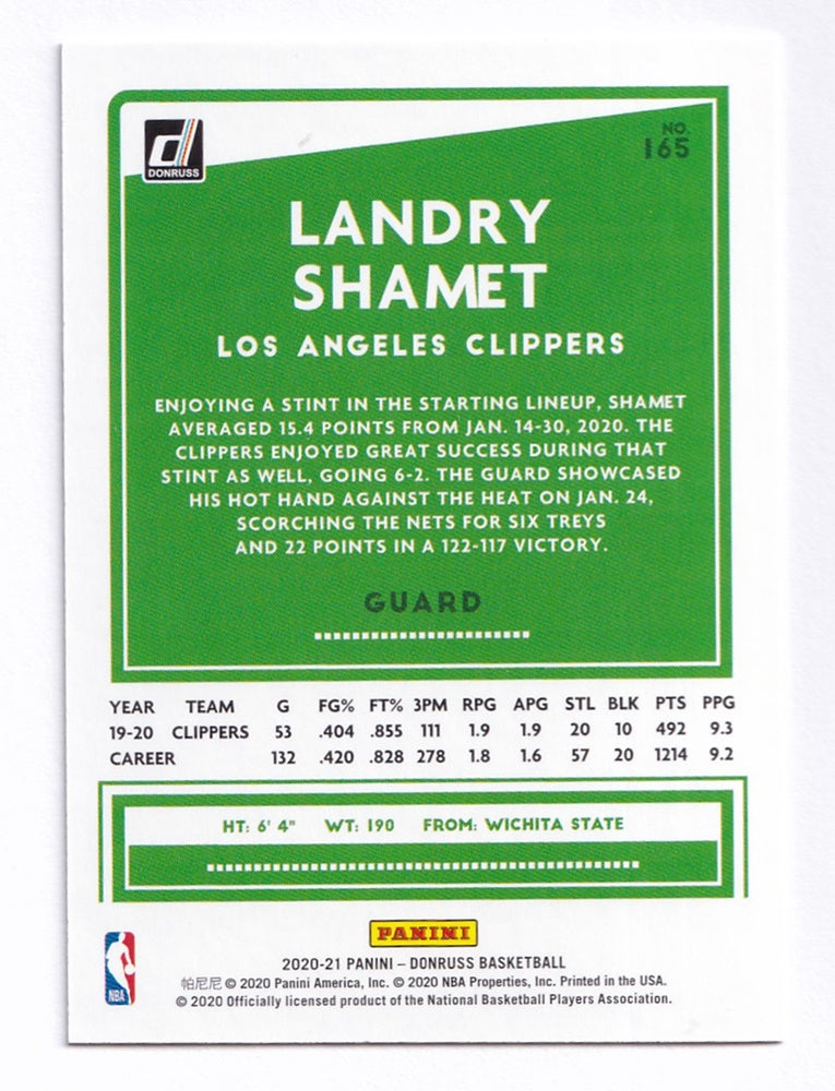 2020-21 Panini Donruss Press Proof Landry Shamet Clippers 318/349 #165