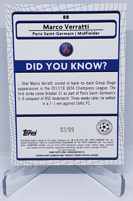 2022 Topps Merlin UCL Green Marco Verratti Paris Saint-Germain 92/99 #88