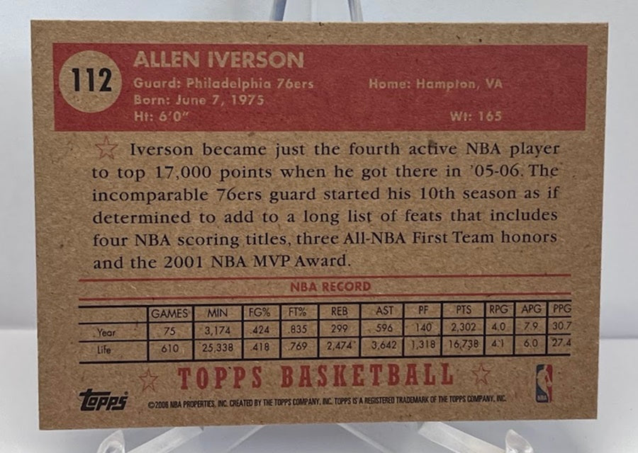 2006 Topps 1952 Style Inscription Allen Iverson 76ers #112