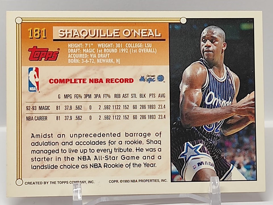 1993 Topps Gold Shaquille O'Neal Orlando Magic #181 *2