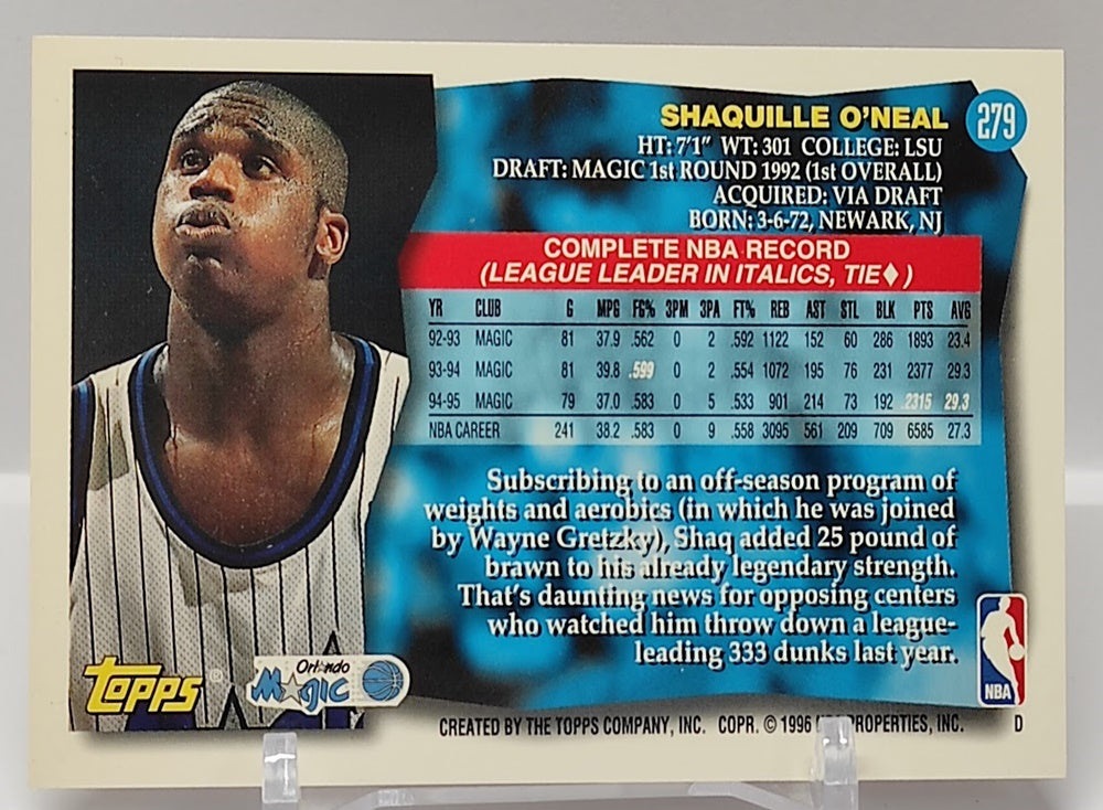 1995-96 Topps Shaquille O'Neal Orlando Magic #279 *2