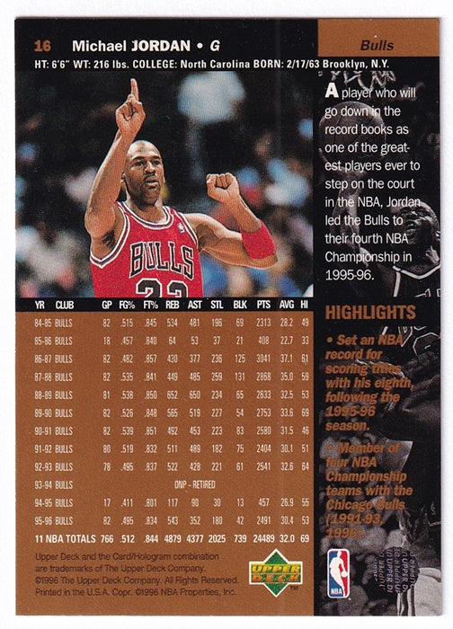 1996 Upper Deck Michael Jordan Chicago Bulls #16