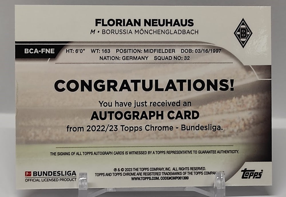 2022-23 Topps Chrome Auto Florian Neuhaus Gladbach