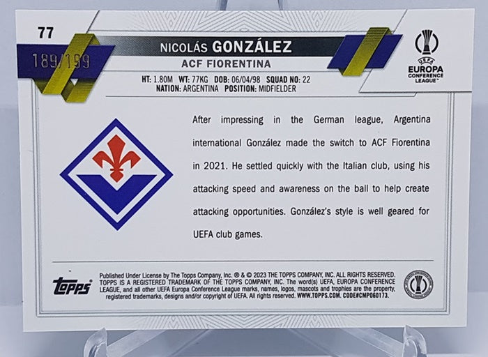 2023 Topps Chrome Aqua Nicolas Gonzales Fiorentina 189/199 #77