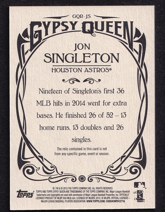 2015 Topps Gypsy Queen Memorabilia Jon Singleton Astros